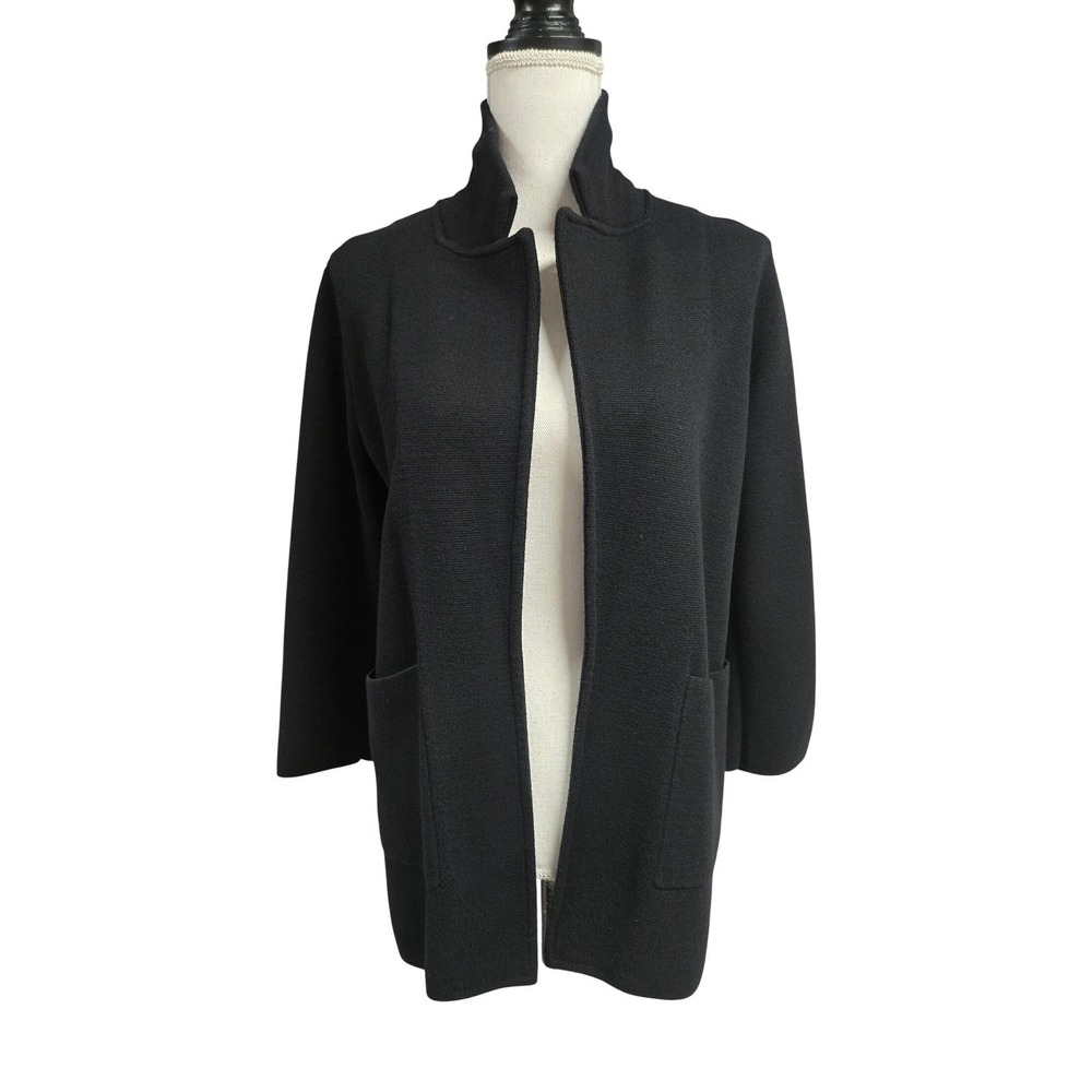 J.Crew Juliette Collarless Blazer Cardigan Sweater Black Merino Wool Blend XS